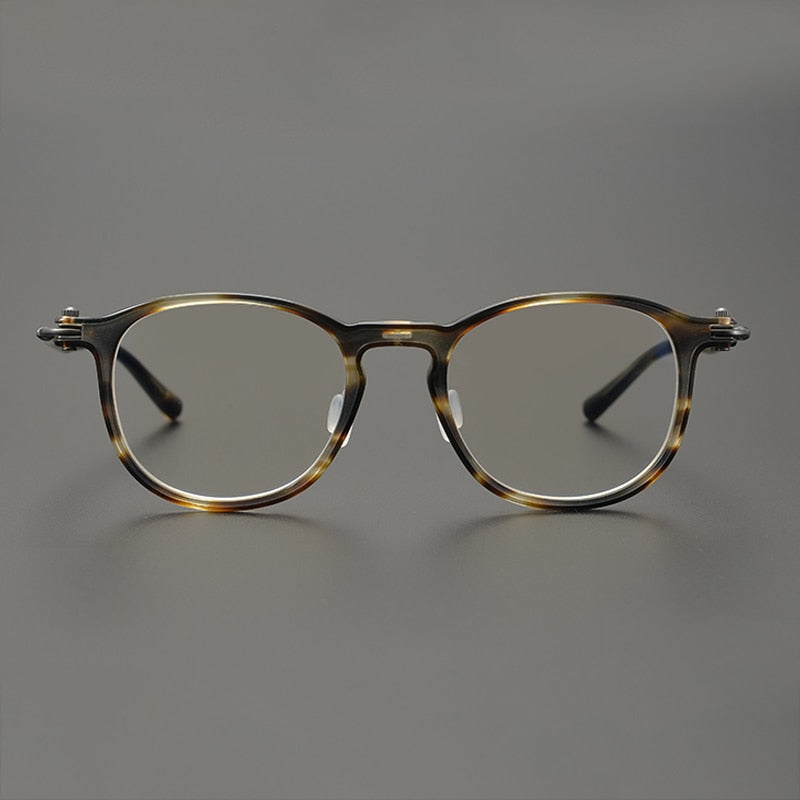Gatenac Unisex Full Rim Round Acetate Titanium Eyeglasses Gxyj826 Full Rim Gatenac