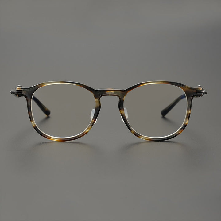 Gatenac Unisex Full Rim Round Acetate Titanium Eyeglasses Gxyj826 Full Rim Gatenac