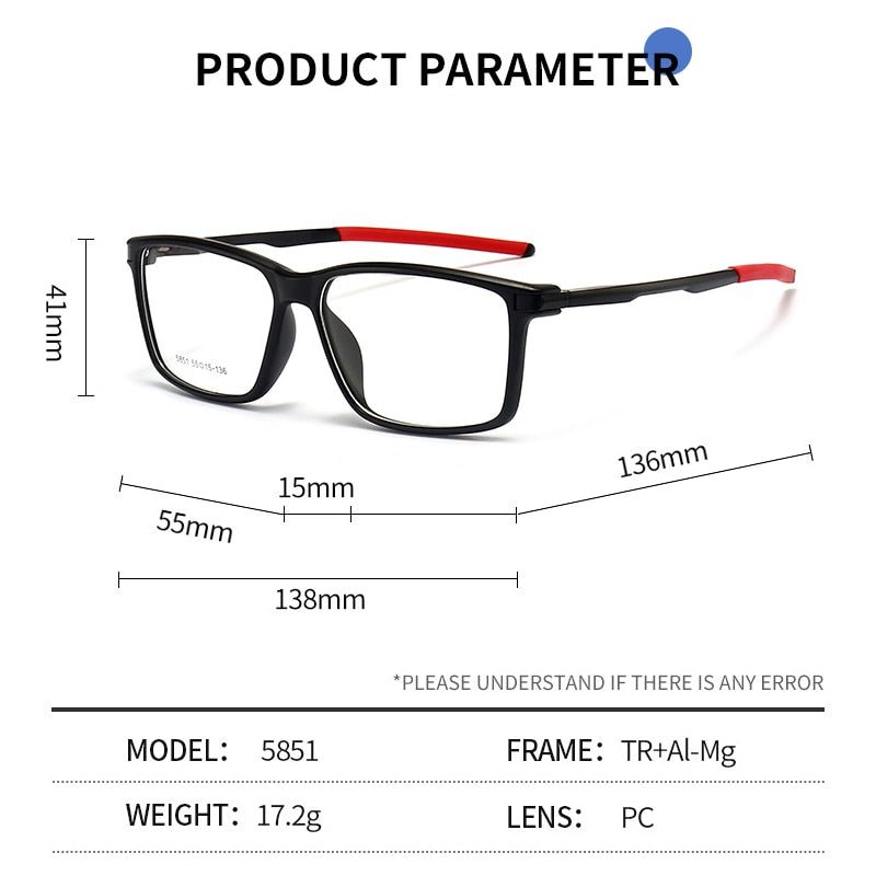 Gmei Men's TR 90 Square Aluminum Magnesium Sport Frame Eyeglasses 5851 Full Rim Gmei Optical