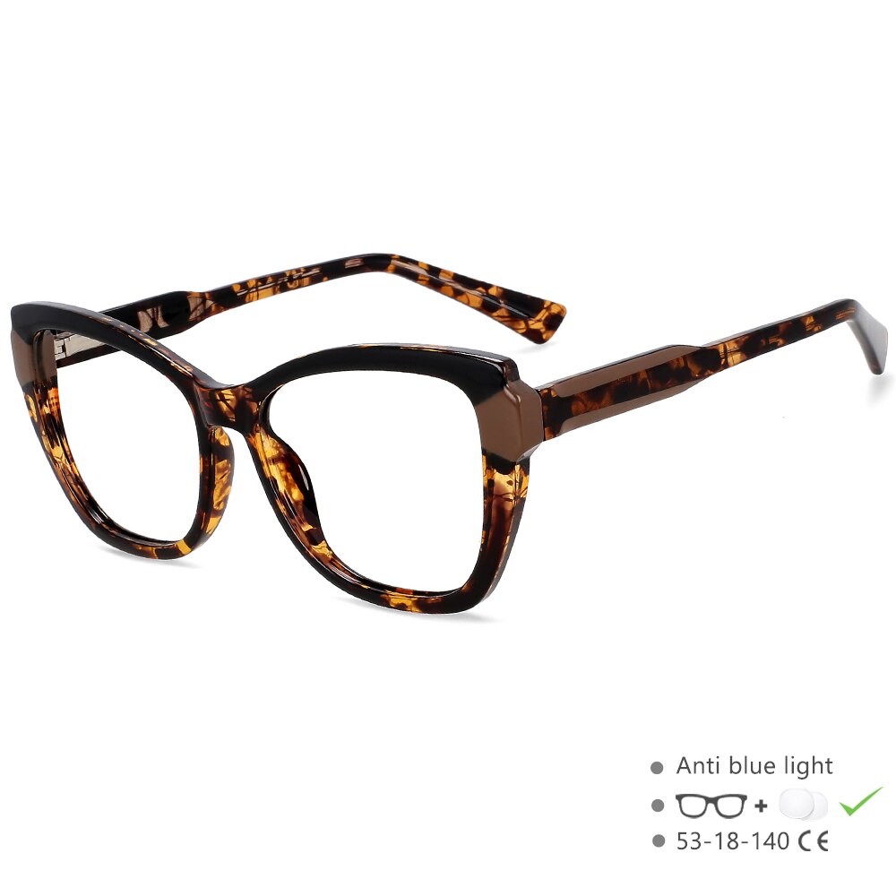 CCspace Unisex Full Rim Square Cat Eye Tr 90 Titanium Eyeglasses 54473 Full Rim CCspace China Leopard