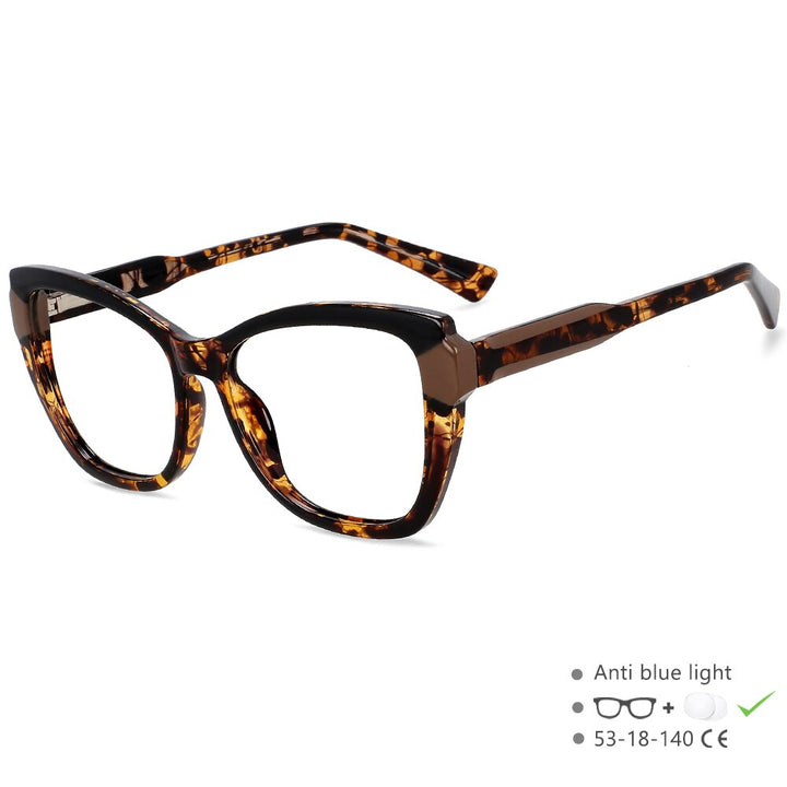 CCspace Unisex Full Rim Square Cat Eye Tr 90 Titanium Eyeglasses 54473 Full Rim CCspace China Leopard