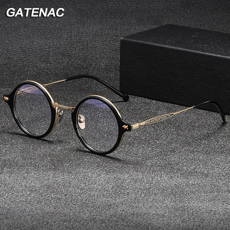 Gatenac Unisex Full Rim Round Acetate Titanium Eyeglasses Gxyj1060 Full Rim Gatenac