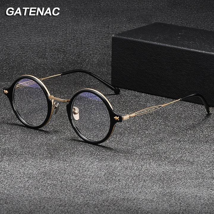 Gatenac Unisex Full Rim Round Acetate Titanium Eyeglasses Gxyj1060 Full Rim Gatenac