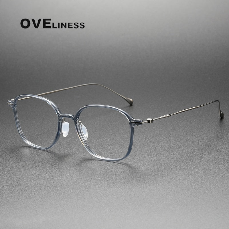 Oveliness Unisex Full Rim Square Acetate Titanium Eyeglasses 8641 Full Rim Oveliness grey blue
