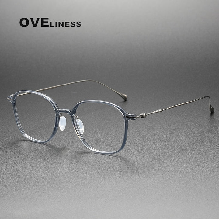 Oveliness Unisex Full Rim Square Acetate Titanium Eyeglasses 8641 Full Rim Oveliness grey blue