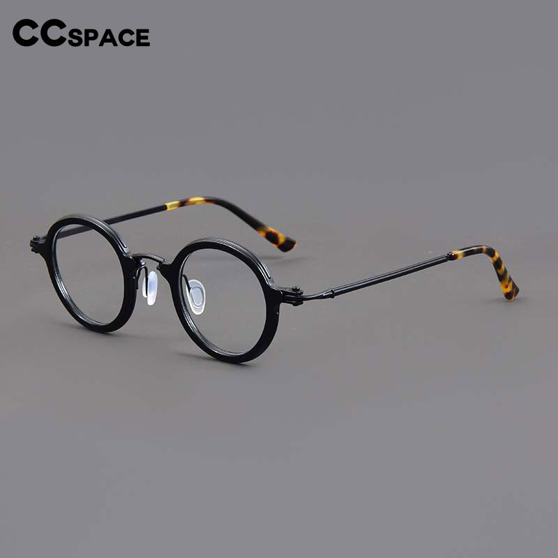 CCspace Unisex Full Rim Irregular Round Acetate Titanium Eyeglasses 54698 Full Rim CCspace