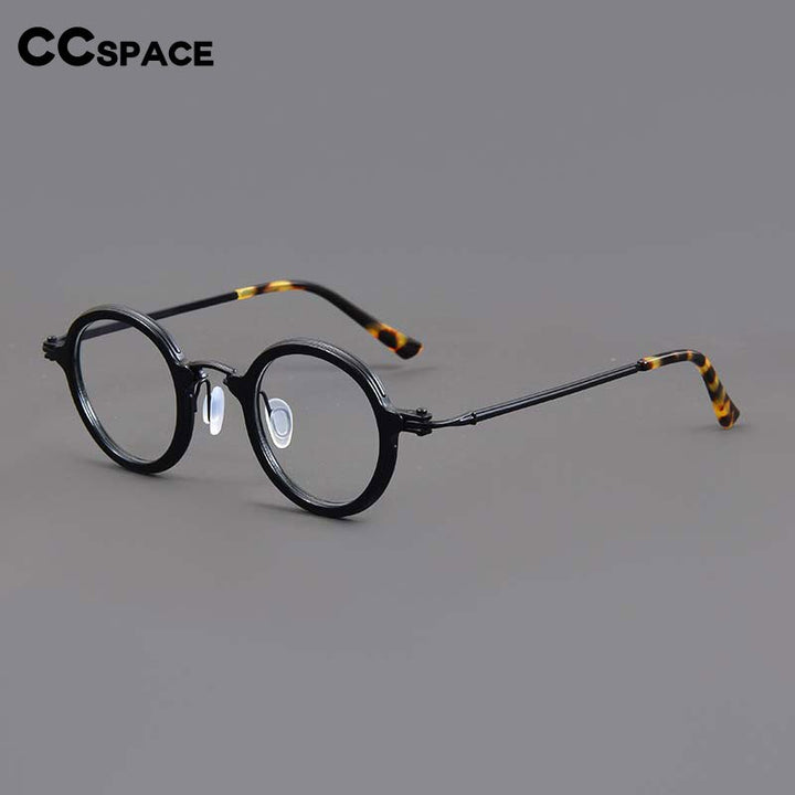CCspace Unisex Full Rim Irregular Round Acetate Titanium Eyeglasses 54698 Full Rim CCspace