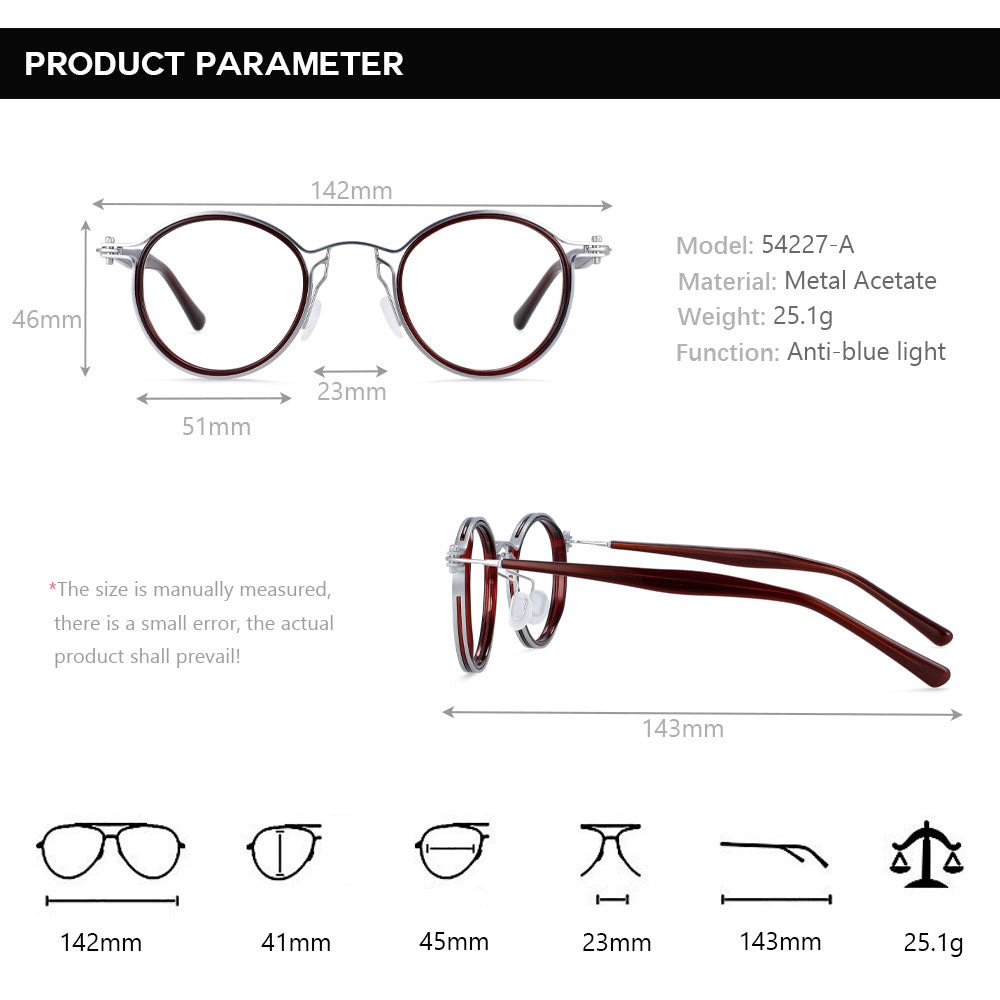 CCspace Unisex Full Rim Square Round Acetate Alloy Steampunk Frame Eyeglasses 54227 Full Rim CCspace