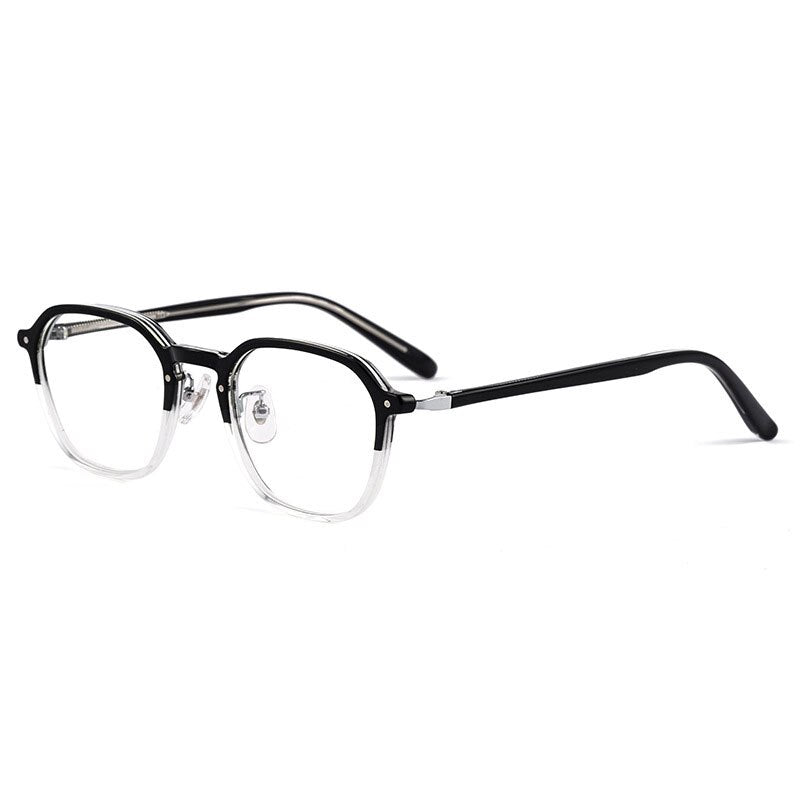 Yimaruili Unisex Full Rim Small Oval Acetate Alloy Eyeglasses KBT98C51 Full Rim Yimaruili Eyeglasses Black Transparent