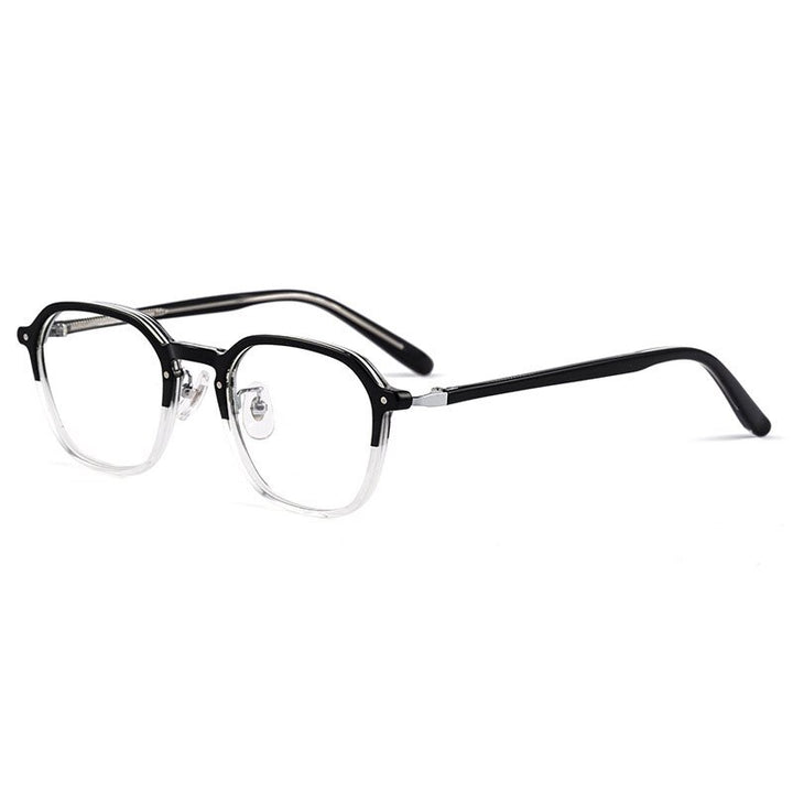 Yimaruili Unisex Full Rim Small Oval Acetate Alloy Eyeglasses KBT98C51 Full Rim Yimaruili Eyeglasses Black Transparent