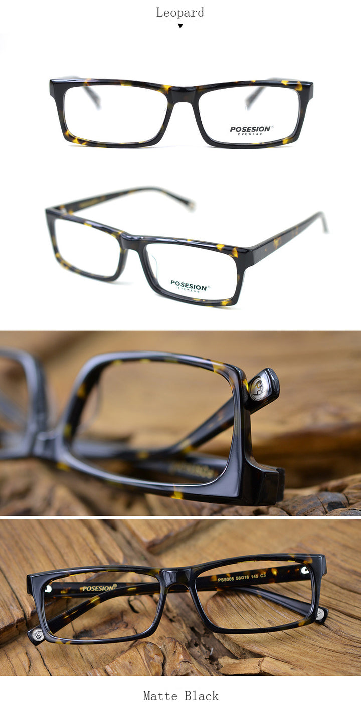 Hdcrafter Men's Full Rim Rectangle Acetate Frame Eyeglasses Ps8005 Full Rim Hdcrafter Eyeglasses