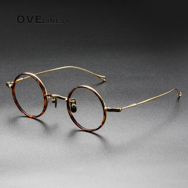 Oveliness Unisex Full Rim Round Titanium Eyeglasses V8 Full Rim Oveliness tortoise gold