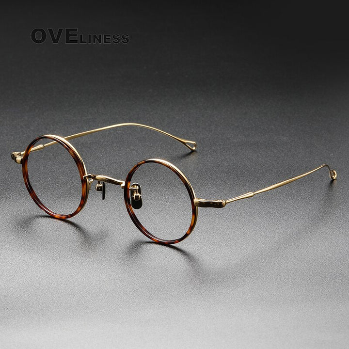 Oveliness Unisex Full Rim Round Titanium Eyeglasses V8 Full Rim Oveliness tortoise gold