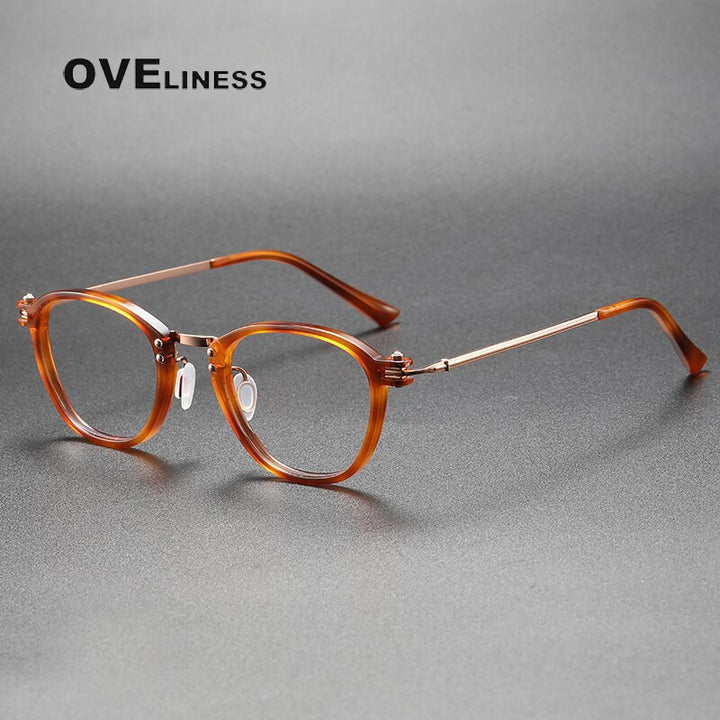 Oveliness Unisex Full Rim Square Screwless Acetate Titanium Eyeglasses 5881 Full Rim Oveliness