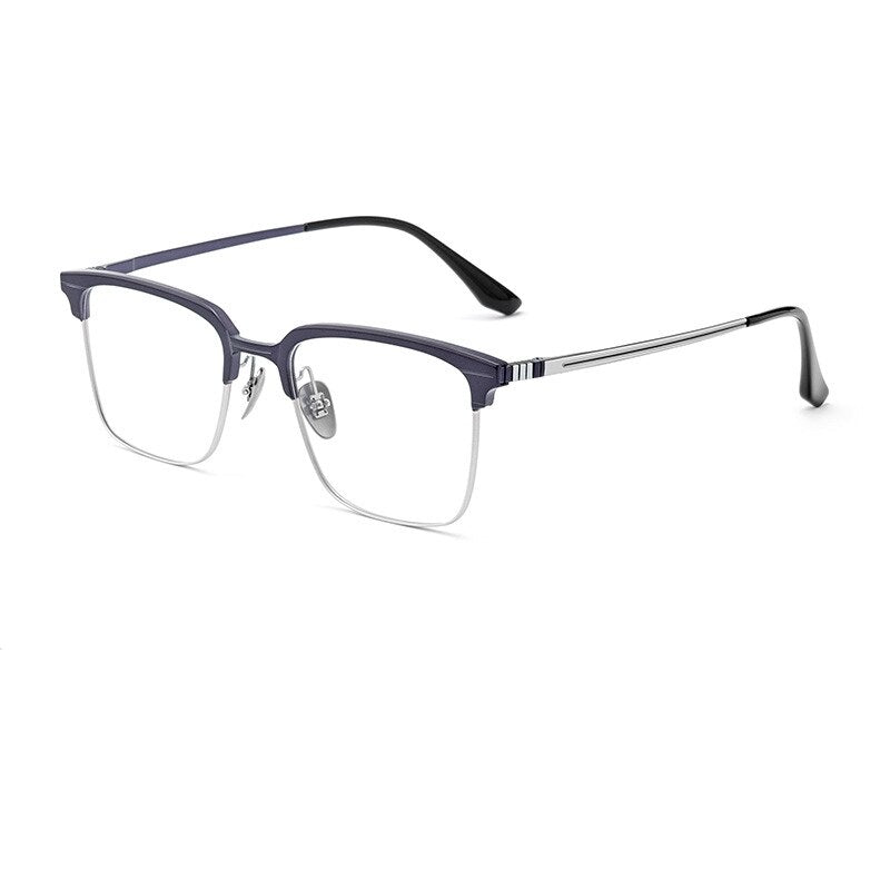 Yimaruili Men's Full Rim Small Square Acetate Titanium Eyeglasses 9201 Full Rim Yimaruili Eyeglasses Blue Silver
