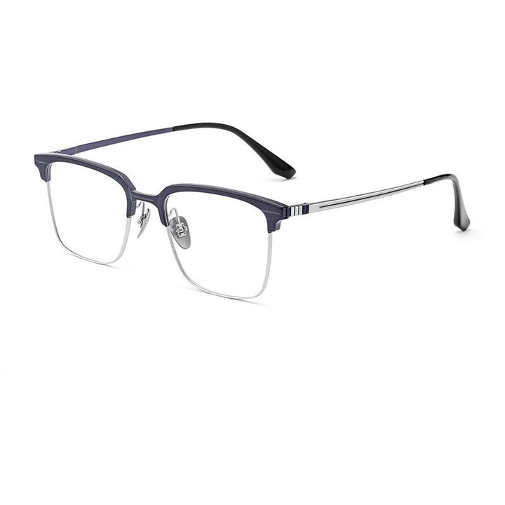 Yimaruili Men's Full Rim Small Square Acetate Titanium Eyeglasses 9201 Full Rim Yimaruili Eyeglasses Blue Silver