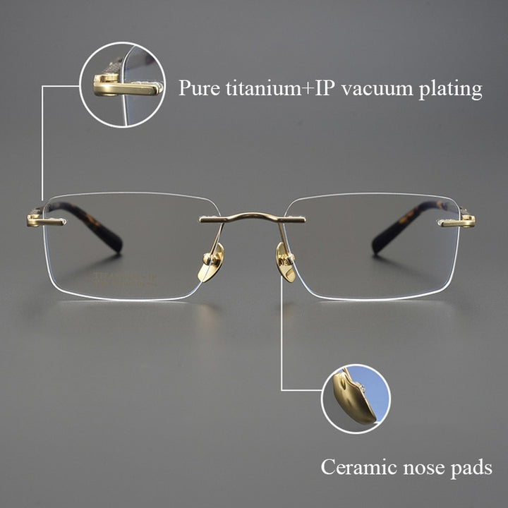 Bclear Men's Rimless Square Titanium Eyeglasses Mys91106 Rimless Bclear   