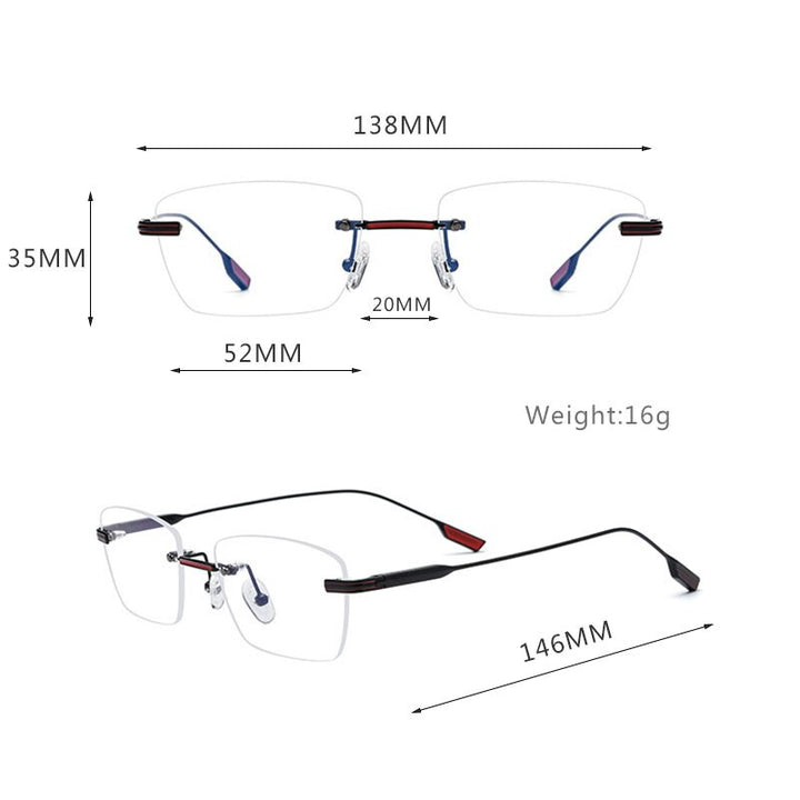 Hdcrafter Unisex Rimless Polygon Square Titanium Eyeglasses 10093 Rimless Hdcrafter Eyeglasses