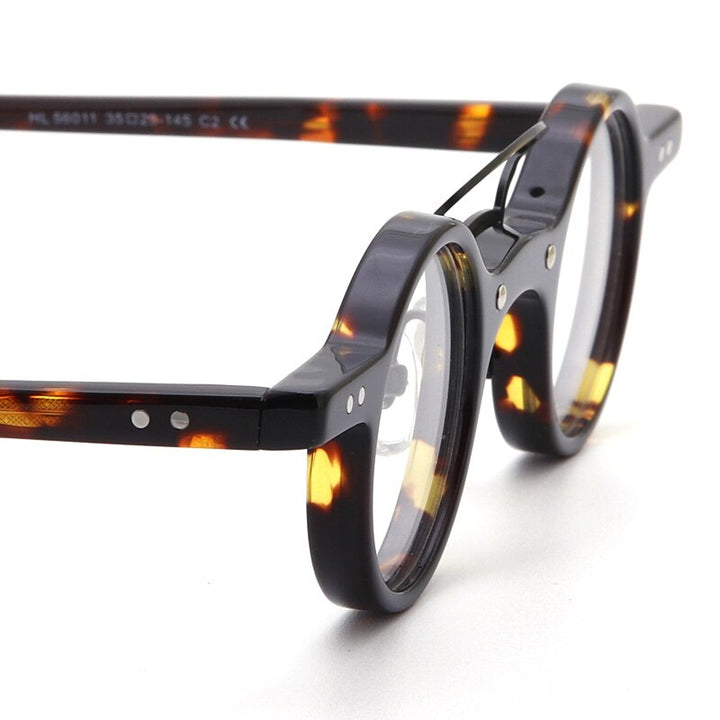 Muzz Unisex Full Rim Small Round Acetate Double Bridge Hand Crafted Frame Eyeglasses 56011 Full Rim Muzz