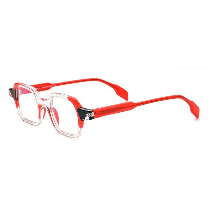 CCspace Unisex Full Rim Irregular Square Acetate Eyeglasses 54706 Full Rim CCspace Clear red China