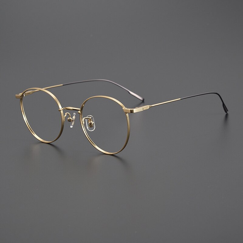 Gatenac Unisex Full Rim Round Titanium Eyeglasses Gxyj1011 Full Rim Gatenac Gold Coffe
