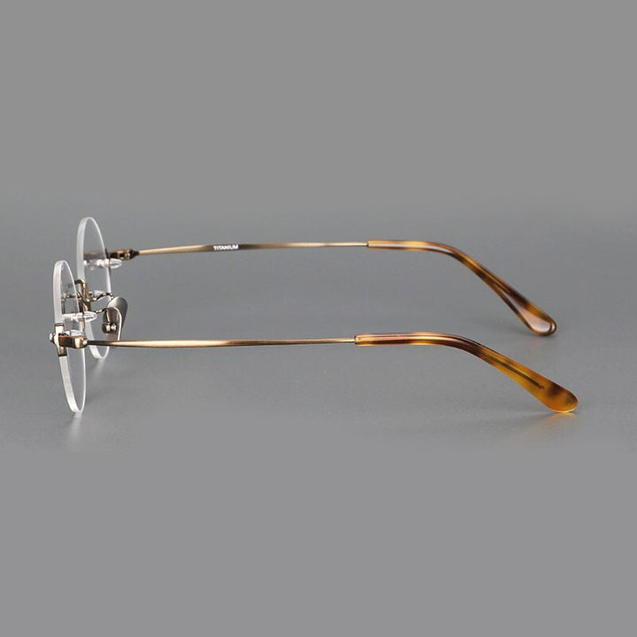 Yujo Unisex Rimless Round 43mm Titanium Hyperopic Reading Glasses Reading Glasses Yujo