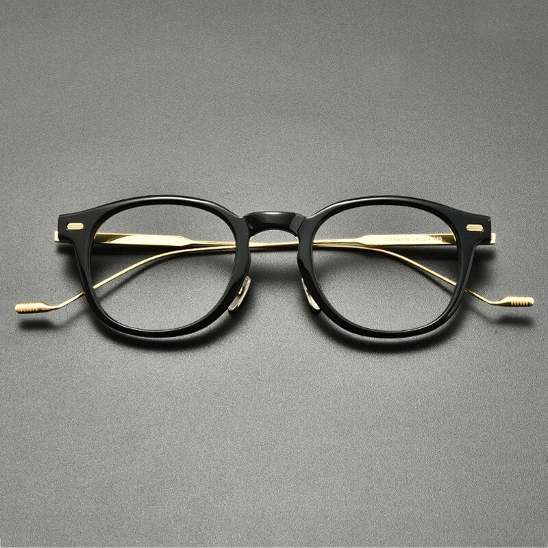 Gatenac Unisex Full Rim Square Round Titanium Acetate Eyeglasses Gxyj855 Full Rim Gatenac Black Gold