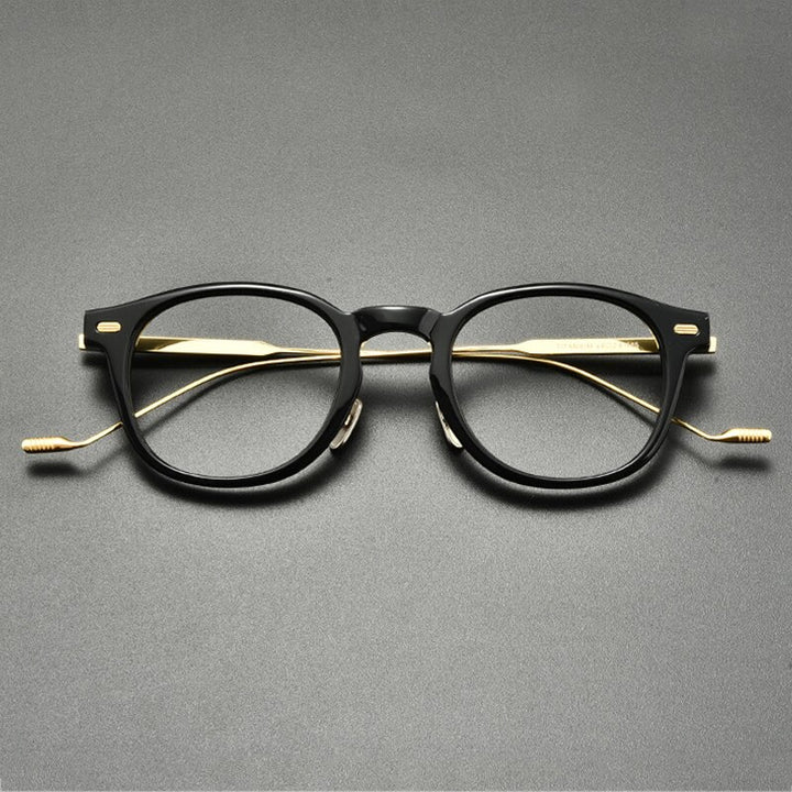 Gatenac Unisex Full Rim Square Round Titanium Acetate Eyeglasses Gxyj855 Full Rim Gatenac Black Gold