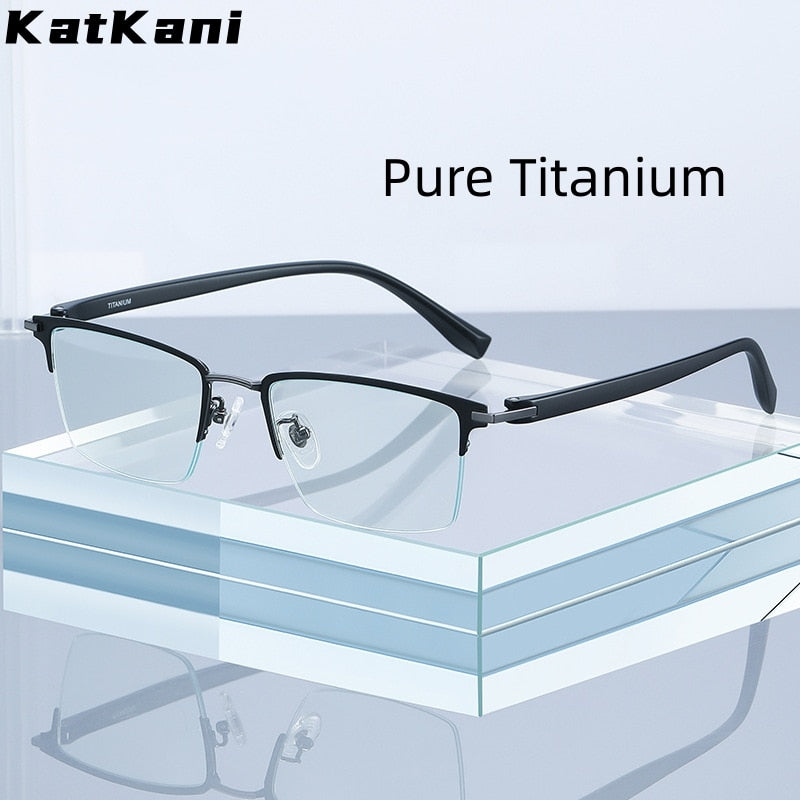 KatKani Unisex Semi Rim Square Titanium Eyeglasses St6213 Semi Rim KatKani Eyeglasses   