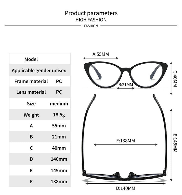 CCspace Unisex Full Rim Cat Eye Tr 90 Eyeglasses 55674 Full Rim CCspace
