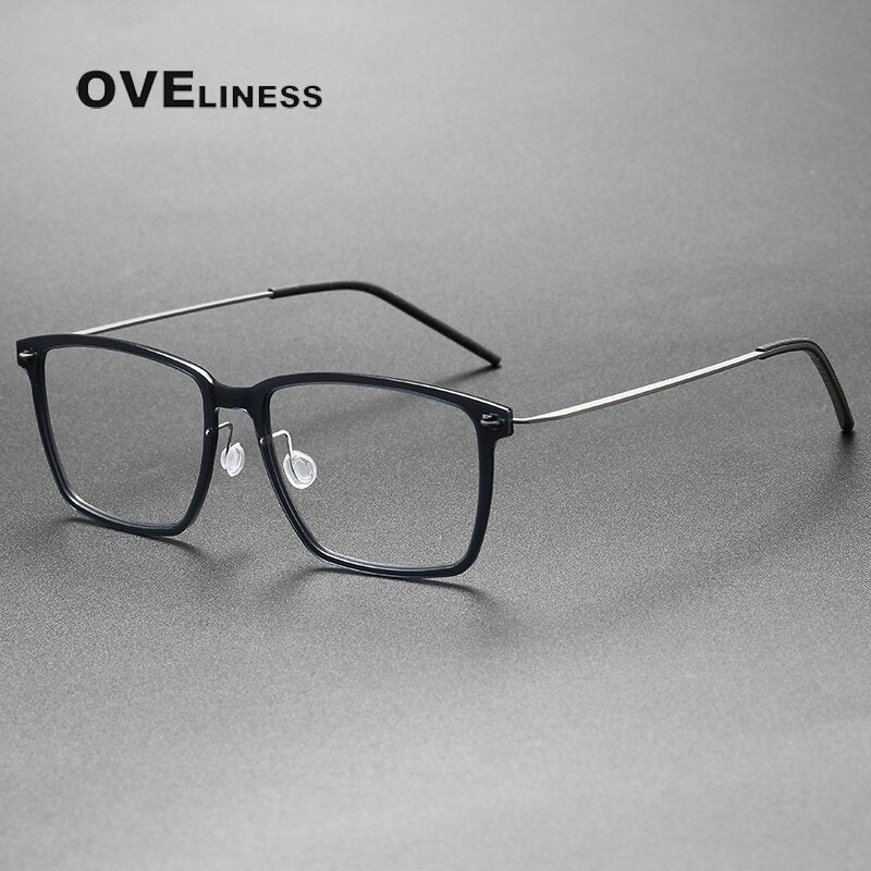 Oveliness Unisex Full Rim Square Screwless Titanium Acetate Eyeglasses 6505 Full Rim Oveliness dark grey