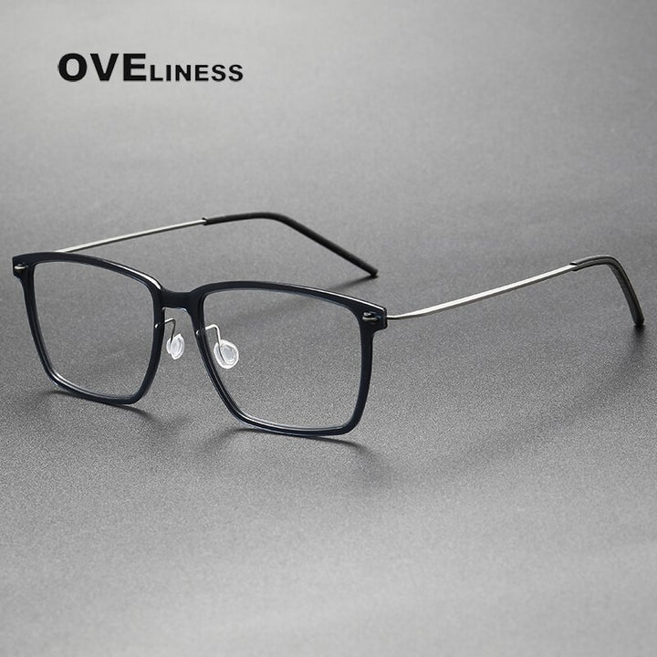 Oveliness Unisex Full Rim Square Screwless Titanium Acetate Eyeglasses 6505 Full Rim Oveliness dark grey