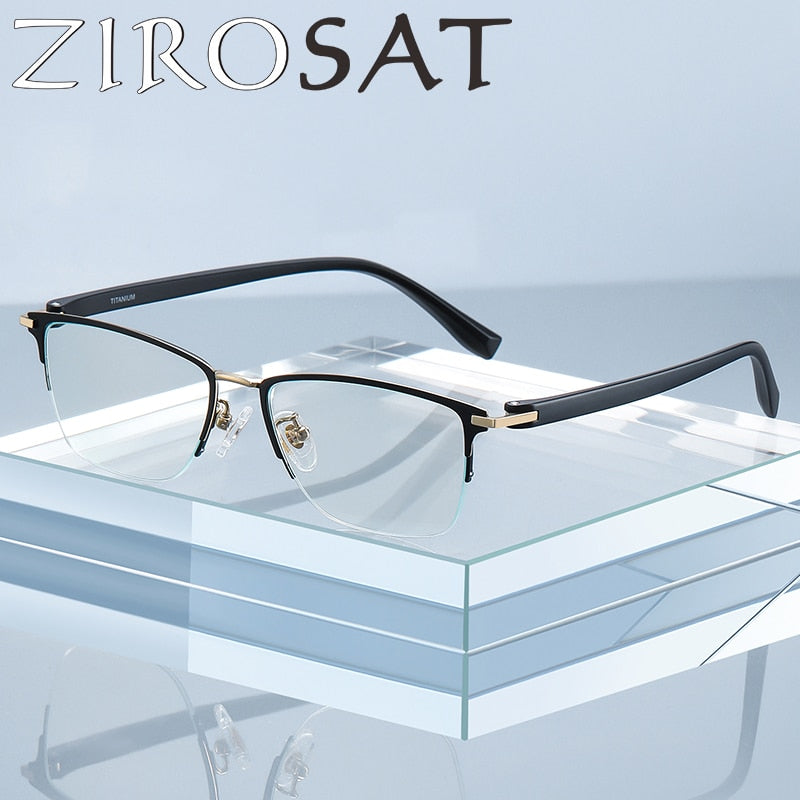 Zirosat Men's Semi Rim Square Tr 90 Titanium Eyeglasses St6212 Semi Rim Zirosat