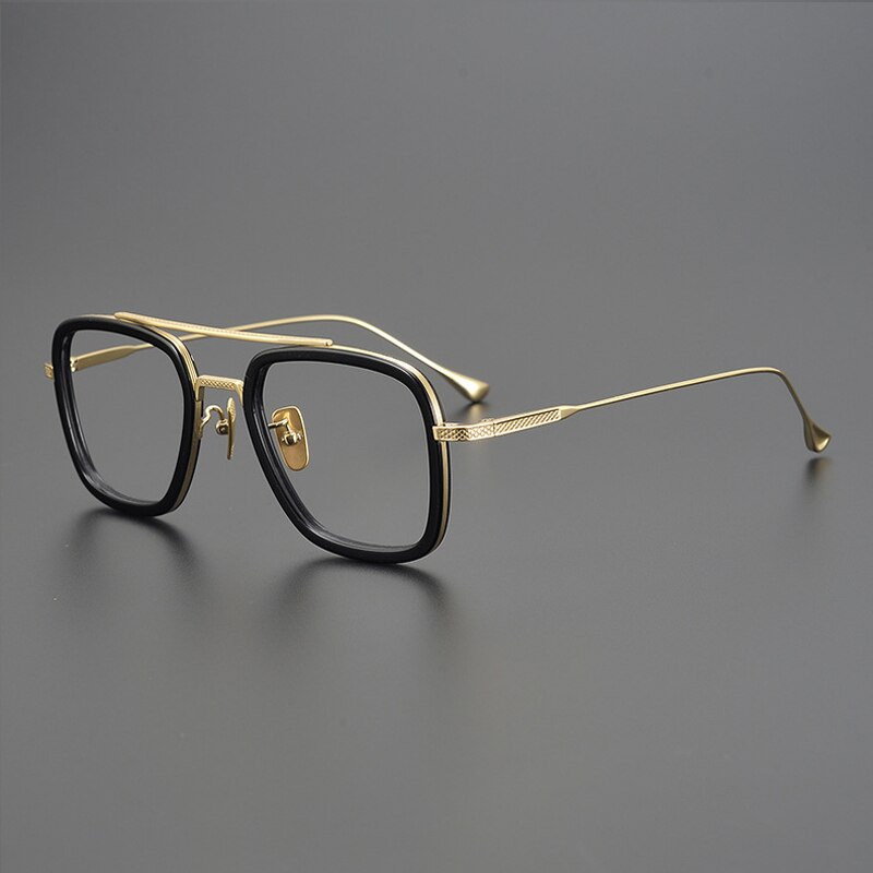 Gatenac Unisex Full Rim Square Double Bridge Acetate Titanium Eyeglasses Gxyj937 Full Rim Gatenac Black Gold