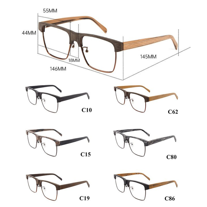 Hdcrafter Men's Full Rim Large Square Wood Eyeglasses 6252 Full Rim Hdcrafter Eyeglasses