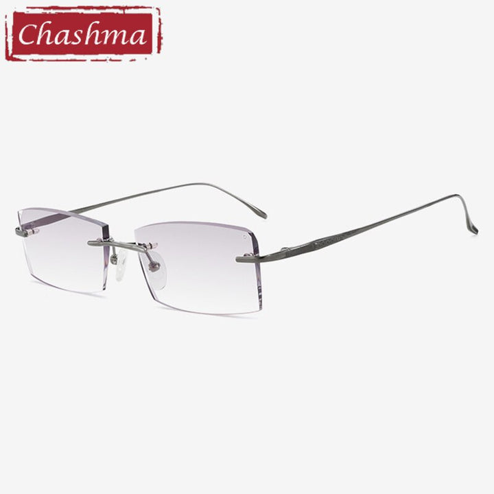 Chashma Ottica Men's Rimless Square Rectangle Titanium Eyeglasses Tinted Lenses 98069 Rimless Chashma Ottica Gray  