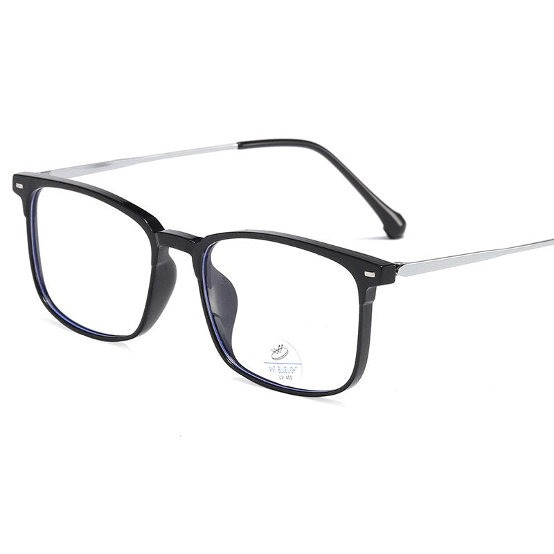 Reven Jate Unisex Full Rim Square Tr 90 Eyeglasses 81250 Full Rim Reven Jate shiny black