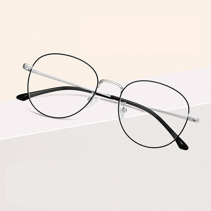 Reven Jate Unisex Full Rim Round Alloy Eyeglasses 8901 Full Rim Reven Jate black-silver