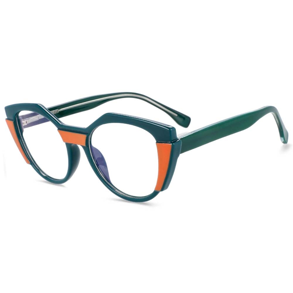 CCspace Unisex Full Rim Round Cat Eye Tr 90 Titanium Frame Eyeglasses 54170 Full Rim CCspace Green