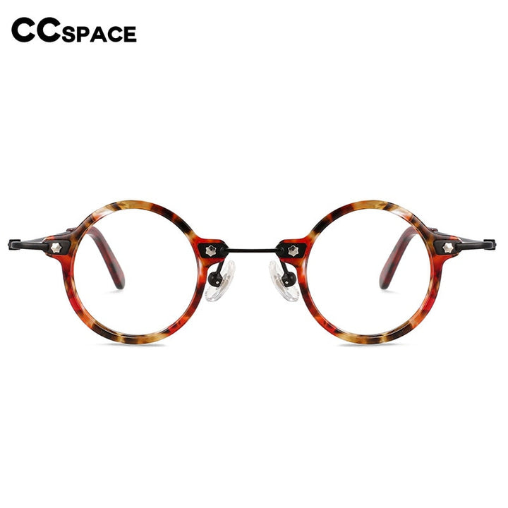 CCspace Unisex Full Rim Small Round Acetate Titanium Eyeglasses 55324 Full Rim CCspace
