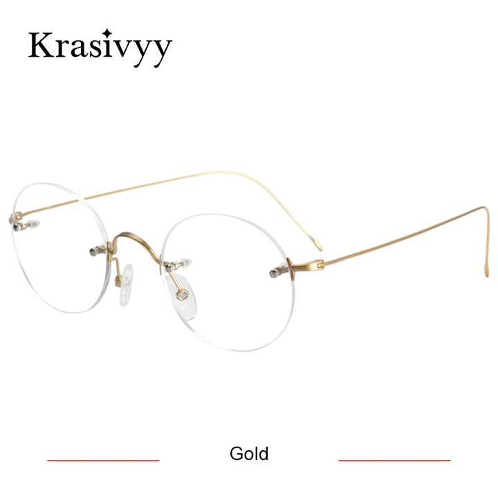 Krasivyy Unisex Rimless Round Titanium Eyeglasses Kr16035 Rimless Krasivyy Gold CN