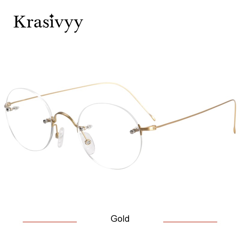 Krasivyy Unisex Rimless Round Titanium Eyeglasses Kr16035 Rimless Krasivyy Gold CN 
