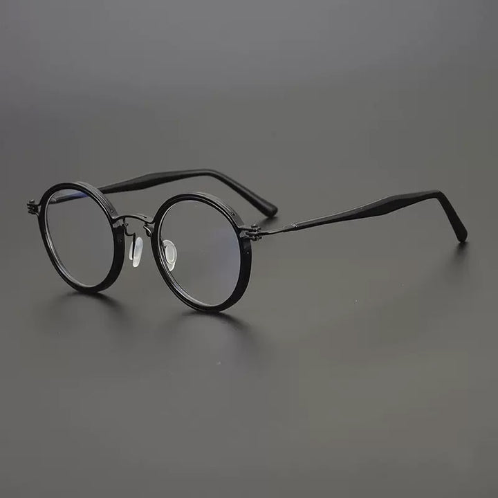 Gatenac Unisex Full Rim Round Acetate Titanium Frame Eyeglasses Gxyj576 Full Rim Gatenac Black Titanium  