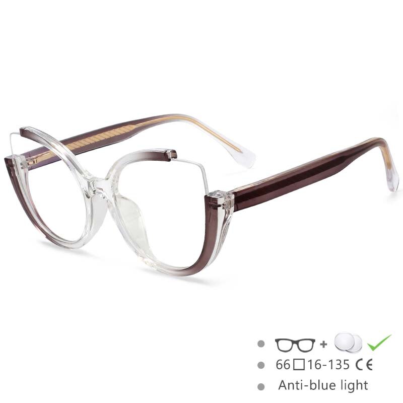 CCspace Women's Semi Rim Cat Eye Tr 90 Titanium Eyeglasses 54627 Semi Rim CCspace China Gray