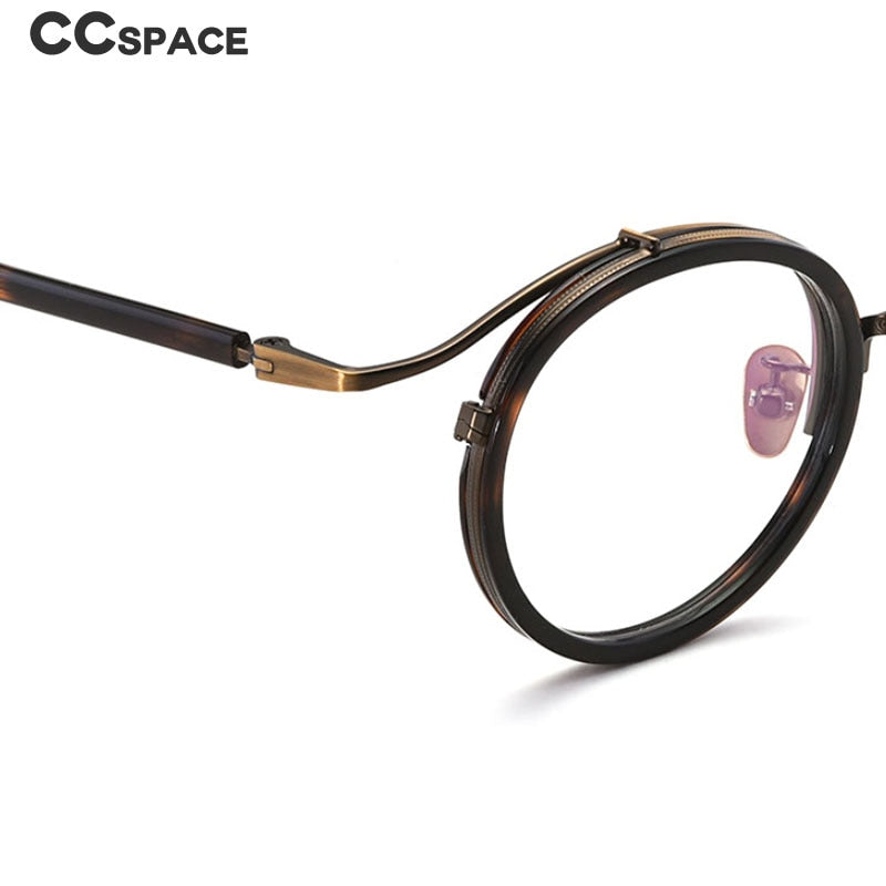 CCspace Unisex Full Rim Round Acetate Titanium Punk Frame Eyeglasses 54243 Full Rim CCspace