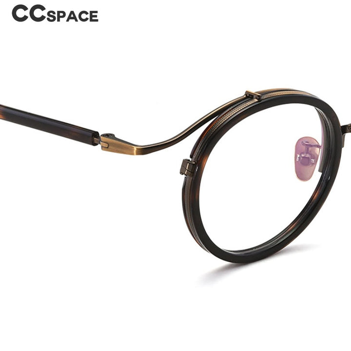 CCspace Unisex Full Rim Round Acetate Titanium Punk Frame Eyeglasses 54243 Full Rim CCspace