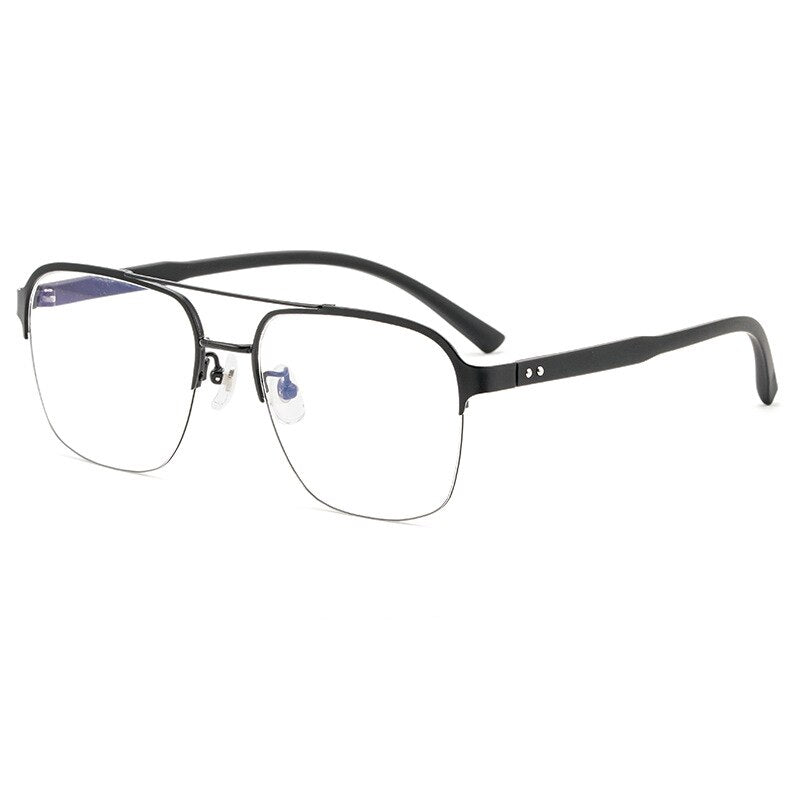 Hotochki Men's Semi Rim Square Double Bridge Titanium Eyeglasses Semi Rim Hotochki Black