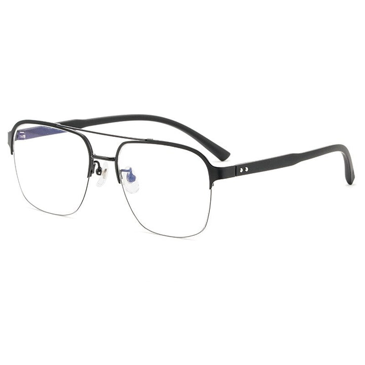 Hotochki Men's Semi Rim Square Double Bridge Titanium Eyeglasses Semi Rim Hotochki Black