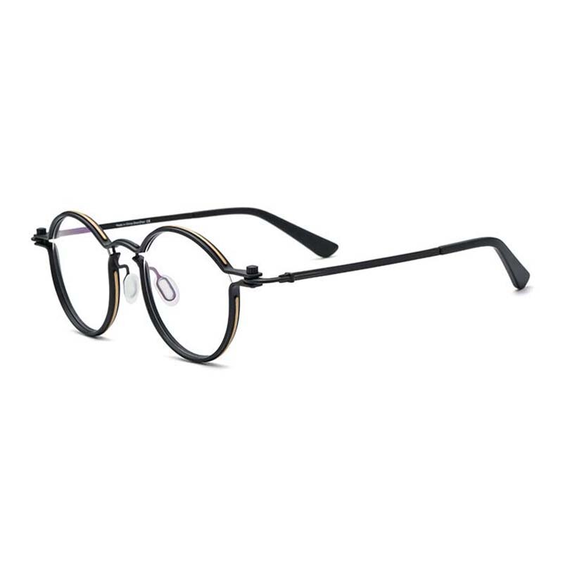 CCspace Unisex Full Rim Round Steampunk Titanium Eyeglasses 54721 Full Rim CCspace Black China
