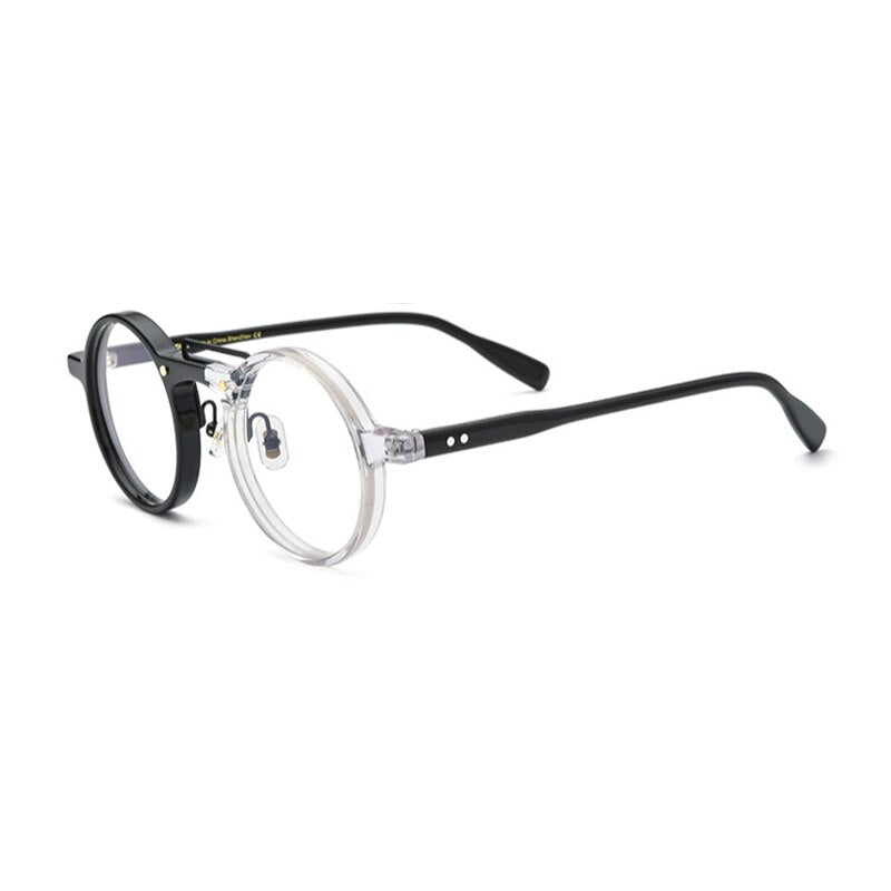 Gatenac Unisex Full Rim Round Acetate Double Bridge Frame Eyeglasses Gxyj808 Full Rim Gatenac Black Transparent